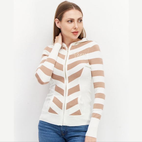 5 for $20 | Vintage Guess Striped Ribbed Hooded Full Zip Jacket - Picture 1 of 16